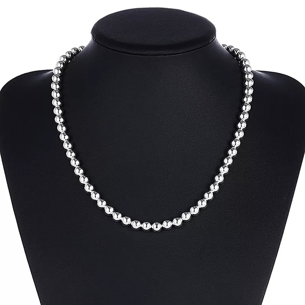 Beaded Ball Sterling Silver Necklace 10mm - Picture 5 of 7
